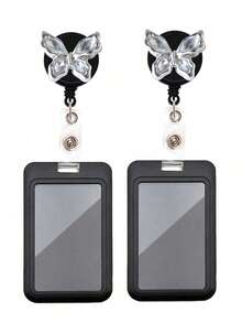 男女通用白色钻石蝴蝶伸缩卡包，防丢易拉夹，毛毡刺绣伸缩工作证卡包，学生卡包，食堂卡包，滑动盖设计，双卡槽，小卡槽，公交卡包 - 彩色 - 查看 12