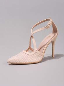 Giày cao gót phối ren thời trang, giày bít mũi nhọn gợi cảm cho các bữa tiệc tối, gót siêu cao, đế khoét rỗng dành cho nữ. - Màu be - Xem 13