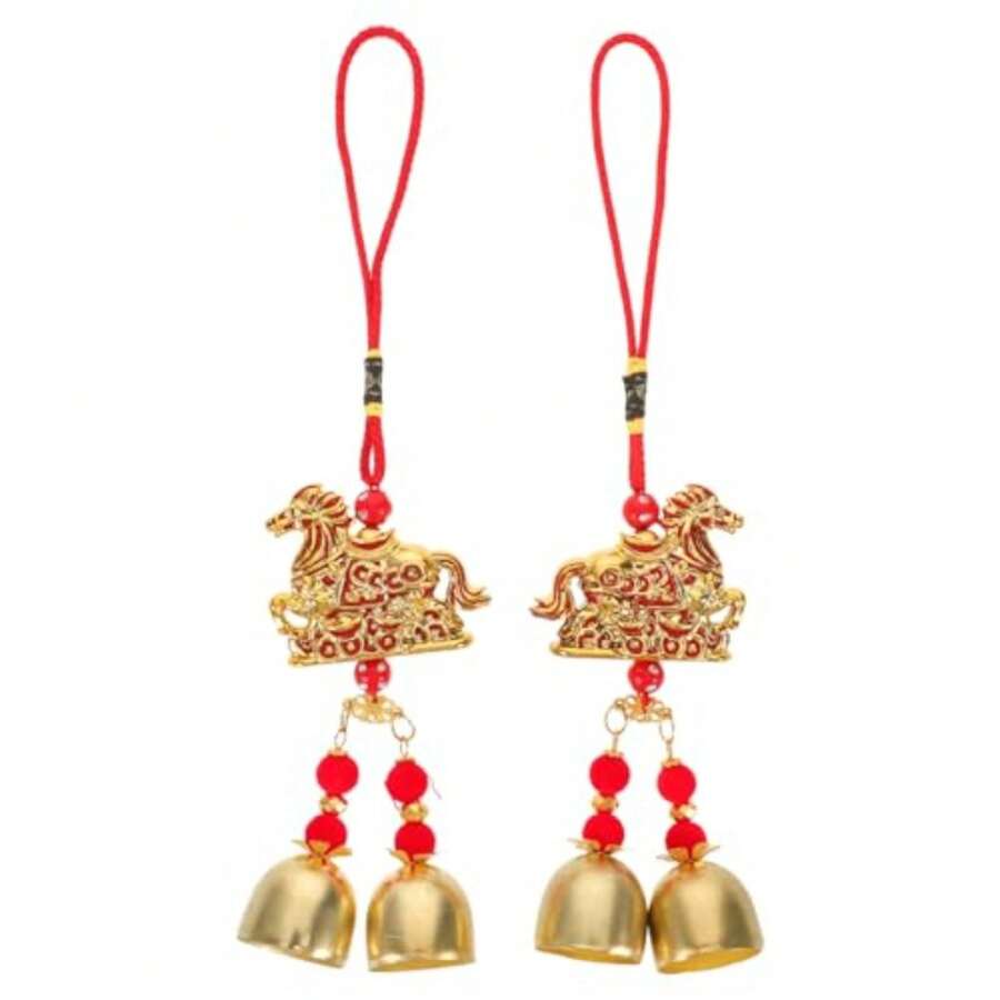 Year Of The Horse 2 Pieces Chinese New Year Year Of The Horse Decorations - 2026 Year Of The Horse Wind Chime Hanging Ornaments - New Year Hanging Decorations - Feng Shui Ornaments - 金色的 - 查看 1