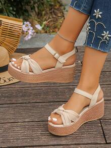 1 Pair Thick Sole Platform Sandals Suitable For Teenagers In Summer, Fashionable Slip-On Chunky Heel Lightweight Comfortable Minimalist Open Toe Platform Sandals, Suitable For Daily Outings, Vacation, Casual, Beach Wear - Apricot - View 2