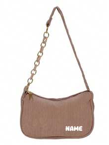 This Mini Corduroy Shoulder Bag Features A Simple Solid Color Design, Very Suitable For Autumn And Winter Seasons. It Has A Zipper Closure. This Ladies' Underarm Handbag Can Be Customized With Your Name. Whether As A Bridesmaid Gift, A Gift For A Friend Or A Bride, Or A Birthday Or Christmas Gift, It Is An Ideal Choice. - Multicolor - View 13