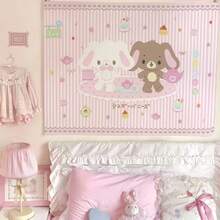 An Adorable Laundry Rabbit Wall Hanging Cartoon Cute Creature Little Rabbit With A Background Cloth. Decorative Tapestry For Bed - gt-4 - Xem 2