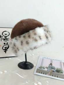 1 Women's Leopard Print Knitted Hat, Mongolian Warm Thickened Wool Hat, Suitable For Daily Wear, Outdoor Travel, Hiking, Beach Vacation - 棕色 - 查看 8