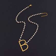 1pc Fashionable Retro Large Letter & Faux Pearl Decor Women Necklace - White - View 17