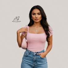 Set Of 3 Baby Look Blouses With Short Sleeves And Square Front Neckline - New Arrival For College/Work - BỘ 3 (HỒNG/TRẮNG NGÀ/ĐỎ) - Xem 3