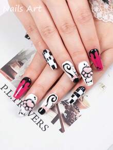 10 Pieces Of Handmade Press-On Nail Art, 3D Nails, Cute And Simple Style, High-End Quality, Reusable, Suitable For Everyday Wear, Dates, Holidays, And Can Also Be Given As Gifts. - Multicolor - View 1