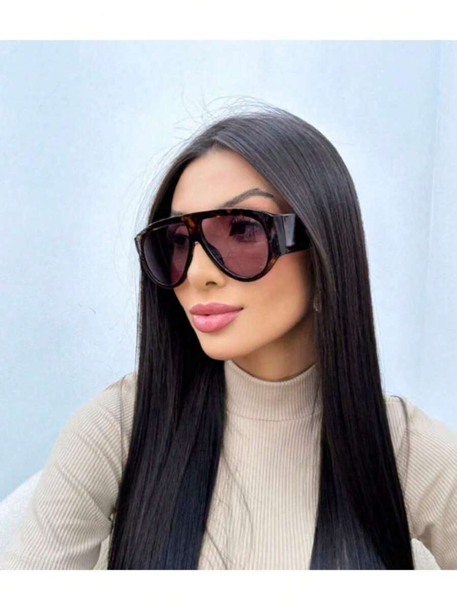 1 Piece European And American Style Stylish Oversized Sunglasses, Fashion Street Style Protective Eyewear Accessories For Summer, Vacation, Travel, Beach In Shield Shape - 彩色 - 查看 1