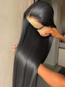 MECRY 30 Inch 13x4 Straight Pre Bleached Knots Transparent Lace Front Wigs For Women 180% Density Invisible Lace Front Wigs Pre Plucked Synthetic Lace Wig - Natural & Black - View 7