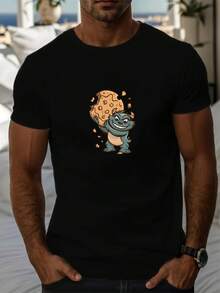1 pcs Cartoon Letter graphic print Playeras Hombre 180g 100% Algodon Cuello Redondo Casual Men's Skull Art Graphic T Shirt - Negro - Ver 2