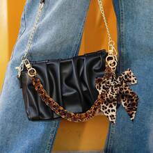 17.5英寸豹纹粗链肩带，豹纹手提包蝴蝶结钥匙扣吊坠，金色亚克力扁平链条装饰，可拆卸可连接，适用于钱包、手提包、手提袋等，女士适用。 - 彩色 - 查看 2