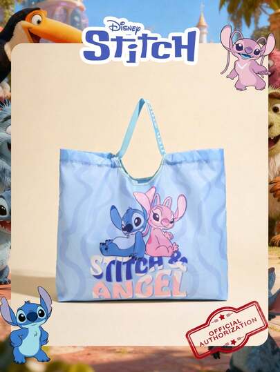  Disney Officially Licensed Official 1 Pc Disney Stitch&Angel Pattern Shopping Bag Shopping Tote & Mischievous Stitch Tote Bag High-Capacity Foldable Tote Bag Drawstring Shoulder Bag Lightweight Handbag Verifiable For Lady/Students/College Perfect For Daily/Shopping/Going Out/Valentine's Day