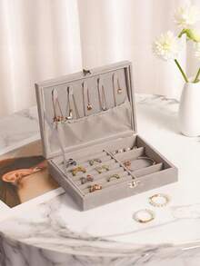 1个无窗首饰盒，时尚女孩及女士首饰收纳盒，多功能植绒首饰盒，柔软植绒设计防止刮伤，旅行及邮轮出行理想之选，大容量双层首饰盒，浴室收纳盒，储物盒，橱柜整理盒，生日礼物，情人节礼物，结婚礼物，母亲节礼物，返校礼物，复活节礼物，新年礼物 - 多色 - 查看 17