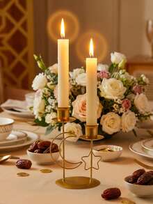 1 قطعة شمعدان رامة من الحديد الأنيق لطاولة الطعام - قطعة مركزية عتيقة، حامل شمعة زخرفي - حامل شمعة لحفل الزفاف والطعام والحفلات، ديكور المنزل، ديكور حفلات العطلات، نجم وقمر وفانوس وأدوات رمضان، أغراض رمضان، هدايا رمضان