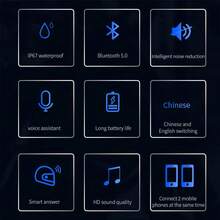 Motorcycle Bluetooth 5.0 Helmet Headphones Wireless Hands-Free Call Kit Stereo Anti-Interference Waterproof Music Player Speaker