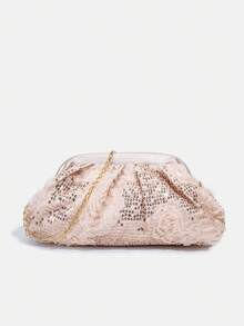 1个女孩新款时尚亮片优雅晚宴包，蕾丝花朵串珠链条单肩斜挎包，青少年单肩包，手拿包，晚宴包，链条包，零钱包，钱包，适合日常、派对、旅行，理想的礼物 - 彩色 - 查看 19