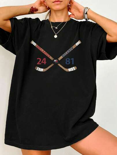 Women's Daily Passionate Showdown Graphic Crew Neck Short Sleeves Casual Summer Women's Tops,Puck Graphic Women's Black T-Shirt,Hockey Crossed Sticks Shirt,Heated Rivalry Hockey Tshirt.