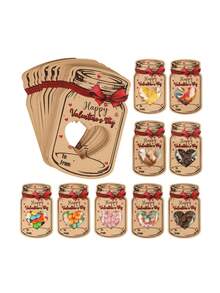 24pcs Valentine's Day Mason Jar Candy Cards With Heart-Shaped Window, Kraft Paper Gift Bags, Suitable For Classroom Exchanges, Party Favors, Desserts, Chocolate Cookies Gifts, DIY Crafts, Valentine's Day Wedding Gifts - Multicolor - View 6