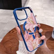 Pink Lilies Magnetic Phone Case Compatible With IPhone 17/17 Promax/17 Pro/Air/16/15/14/13/12 Pro/12/XS Plus Max,  Galaxy Series, Including S25, S22FE, S23, S24, S22PLUS, S23 Ultra, S24 Ultra, Acrylic + TPU Phone Case Features A Fashionable Design,  Compatible With Magsafe Cover - Màu xanh lam - Xem 1