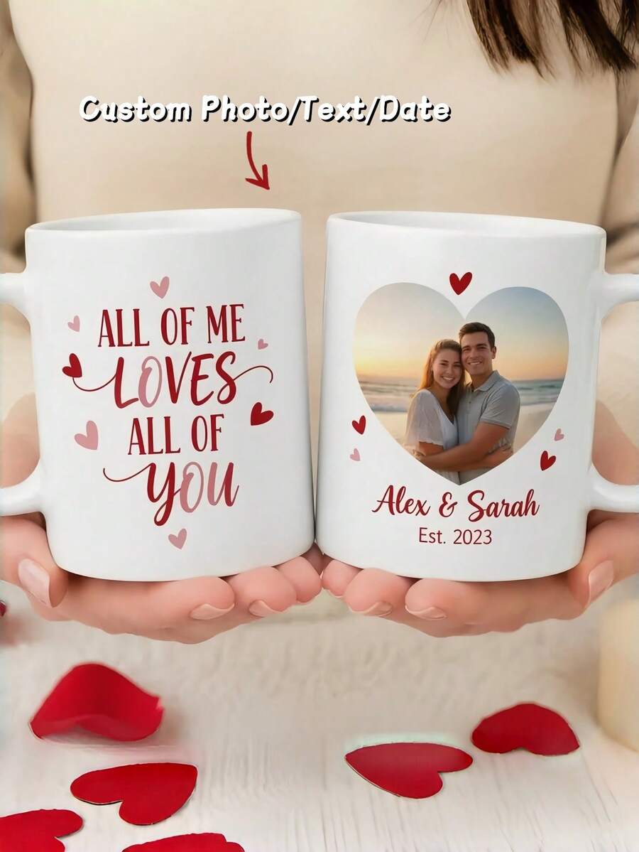 1pc Personalized Mug, Can Customize Photo/Name/Date, Couple Anniversary Commemorative Coffee Cup, Customized "All My Love, All Yours" Mug, Romantic Love Mug For Valentine's Day, Gift For Him/Her, Suitable For Birthday, Wedding, Valentine's Day And Other Special Occasions - Multicolor 4 - View 1