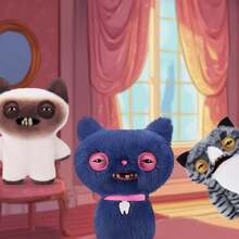 ZURU出品的Fuggler Alley Cats 9英寸毛绒玩具（Cheezee款）——滑稽丑陋的怪物毛绒玩具，长着类似人类的牙齿，适合儿童、青少年、成人和爱猫人士收藏。 - Cheezee - 查看 5