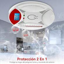 BOJOOM 3 in 1 Alarma de Detector de Humo y Monoxido de CarbonoAlarma de Incendio inalambrica con Pantalla LED y Bateria Bajo Consumo Largos Periodos Uso Alarma Luminosa y Sonora Simultaneas - C - Ver 2