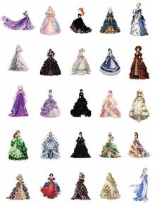 50张公主卡通贴纸，可爱彩色透明贴纸套装，DIY装饰用品，适用于日记本、iPad和平板电脑 - 彩色 - 查看 8