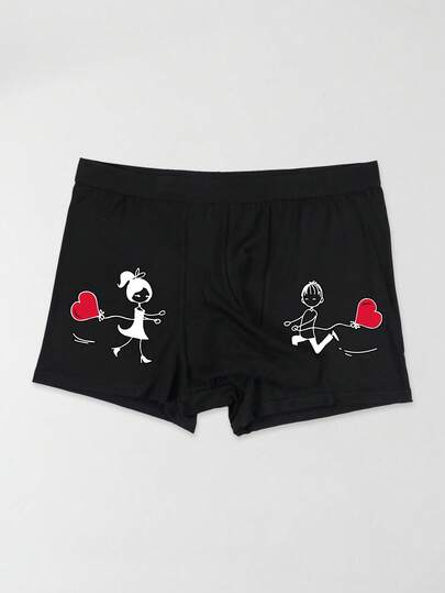 Men's Black Cartoon Character Heart Print Elephant Trunk Pouch Breathable Stretchy Everyday Briefs