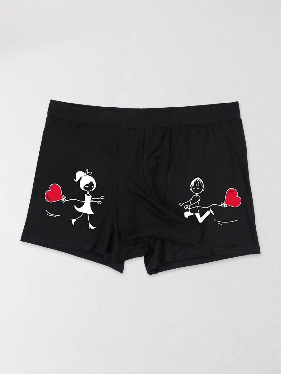 Men's Black Cartoon Character Heart Print Elephant Trunk Pouch Breathable Stretchy Everyday Briefs - Black - View 1