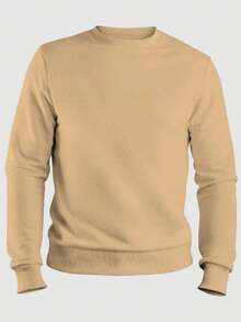 Kit Of 2 Men's Plain Crew Neck Sweatshirts, Unisex Cotton - BEIGE/BROWN - View 3
