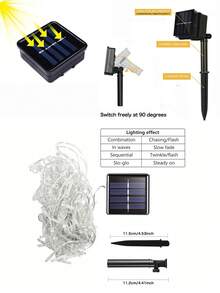 97/160 LED 太阳能圣诞灯，户外使用 - 8 种模式冰柱灯，带 16/27 个悬挂冰柱，太阳能供电防水，适用于派对、节日、婚礼、圣诞装饰的仙女灯（多色/暖白） - 黑色 - 查看 10