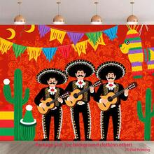 2D平面商品，1件装 - 墨西哥音乐家，手持吉他，UV印刷 - 多功能背景横幅，生日庆祝活动的理想之选 - 1pcs - 查看 2