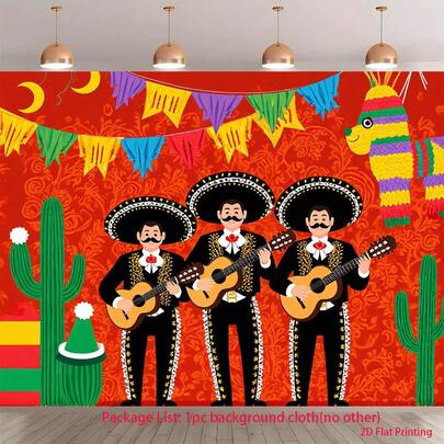 2D平面商品，1件装 - 墨西哥音乐家，手持吉他，UV印刷 - 多功能背景横幅，生日庆祝活动的理想之选