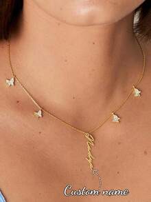 Customized White Zirconia Crown Name Necklace, Stainless Steel Plated Letter Pendant Necklace, Suitable As Gift For Women And Girls - Butterfly Necklace - View 2