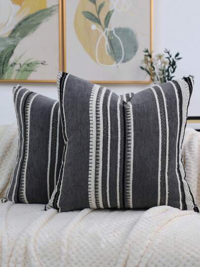 1pc/2pcs Minimalist Sofa Decorative Pillow Cover, No Pillow Insert, Soft & Comfortable Geometric Pattern, 17.7*17.7 Inches (45*45cm), Zipper Closure, Suitable For Living Room Sofa, Bedroom Headboard, Dark Gray