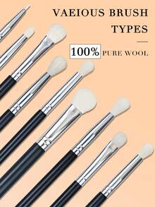 9支装100%山羊毛高光刷眼影晕染刷轮廓高光塑形化妆刷锥形美妆工具，粉底刷，遮瑕刷，腮红刷，修容刷，腮红刷，古铜粉刷，散粉刷，粉底刷，腮红刷 - 彩色 - 查看 3