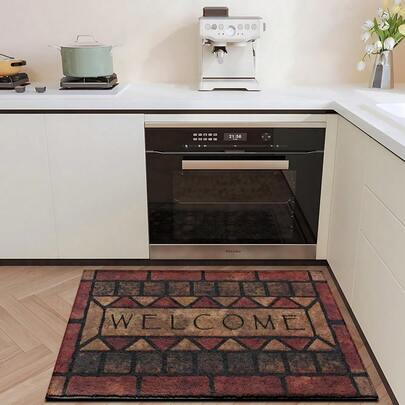 1pc Industrial Style Printed Rug, Faux Wool Mat - Highly Absorbent, Easy To Clean, Suitable For Home Decor, Farmhouse, Entryway, Indoor, Room, Kitchen, Dining Room, Small Office/Home Office, Sink, Laundry Room, Doormat, Kitchen Mat, Non-Slip Mat