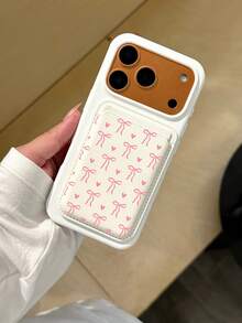 Bow Love Pattern Simple Self Suction Card Holder, Card Pocket, Bank Card, Credit Card Storage Case Compatible With IPhone 17, 16, 14, 15 Couples+Magnetic Attraction Plate - Multicolor - View 2