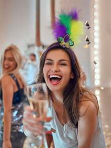 1 pieza Diadema con brillo y plumas, tocado, adecuado para la fiesta del Día de San Patricio, celebración de festivales - Multicolor - Ver 3