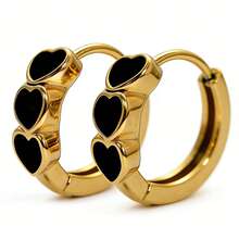1pc Fashionable Stainless Steel Heart Shaped Oil Drop Small Hoop Earrings, Minimalist & Versatile, Sweet Earring Studs Suitable For Women's Daily Wear - Heart Earrings - View 1