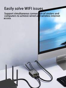 Divisor de red Ethernet Gigabit 1 a 2, un cable Ethernet admite el acceso a Internet Gigabit de alta velocidad para varios dispositivos, divisor de puerto de red RJ45 - Negro - Ver 4