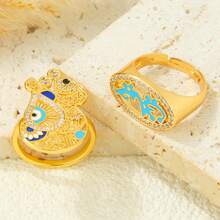 Bague de style luxueux de Dubaï plaquée or 21 carats, élégante bague de mariage islamique saoudienne, bijoux de fête d'Oman pour femmes - Bagues de mode - Voir 5