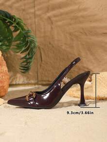 Giày cao gót mũi nhọn cao 9cm, chất liệu PU mờ với khóa kim loại, gợi cảm và đa năng, phù hợp cho mặc hàng ngày, dự tiệc, đám cưới, ngày Valentine, dạ hội, thích hợp cho phụ nữ. - màu nâu - Xem 7