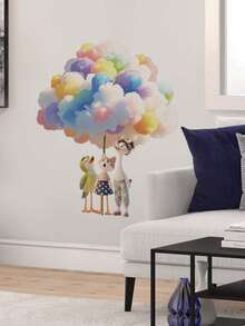 1片/3片装儿童房装饰墙贴，云朵气球动物、恐龙地图、窥视动物、大树上的动物小屋，PVC自粘可移除墙贴，适用于卧室、客厅、书房、餐厅、浴室、家居墙面装饰、房间装饰 - 彩色 - 查看 15