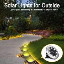 1/4/8/12 件迷你太阳能 8LED 地埋灯，户外不锈钢太阳能地面灯，庭院、花园、人行道、车道太阳能路径灯，太阳能景观照明，太阳能供电，无需外部电源，适合户外使用 - 彩色 - 查看 10