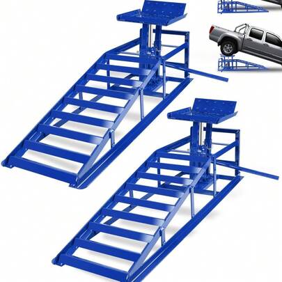 2 Paquete de Rampas Hidráulicas para Automóviles de 5T 11000lbs, Rampas de Elevación de Perfil Bajo para Servicio en Casa, Garaje, Camión y Remolque, Rampas Hidráulicas Ajustables en Altura para Vehículos