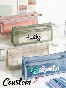 Personalized Transparent Large Capacity Pencil Case, Fashion Minimalist Pencil Bag, High Capacity Nylon Mesh Breathable Exam/Student Stationery Bag, Mesh Pencil Pouch, Minimalist Student Supplies Storage Box, Back To School Learning Supplies - Multicolor - View 2