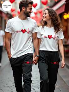 2pcs Men Casual Street Style Heart Print T-Shirt And Sweatpants Set, Spring/Summer - Multicolor - View 8