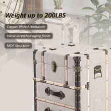 COZAYH Vintage Storage Chest With Buckle Hinged Top, Linen Accent End Side Table For Living Room, Office, Bedroom, Rectangle - Light Grey - View 3