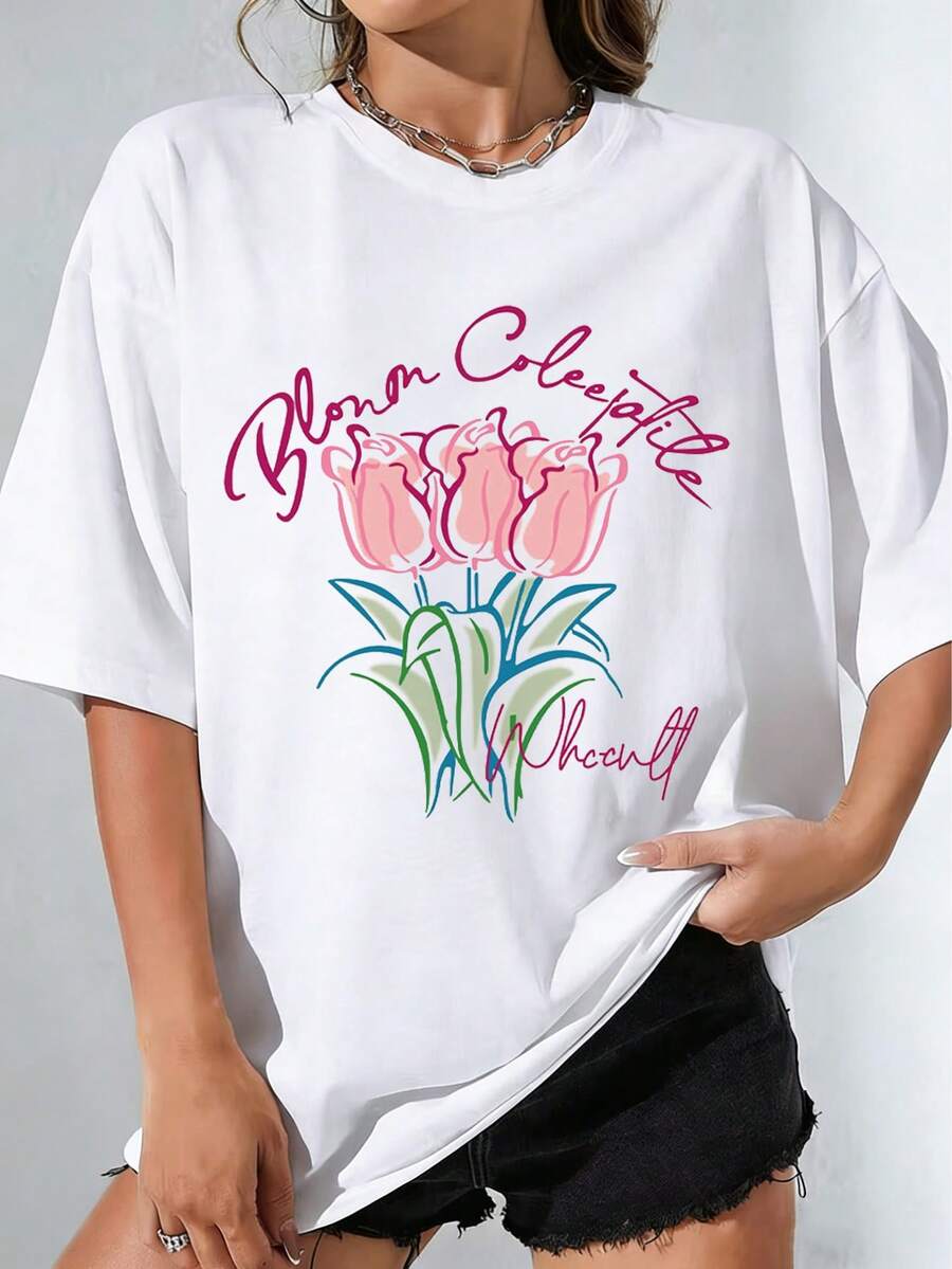 Women's Casual T-Shirt -Breathable Short Sleeve Crew Neck TShirt, Suitable For Casual Wear, Outdoor Sports, HolidayGift - Blanco - Ver 1