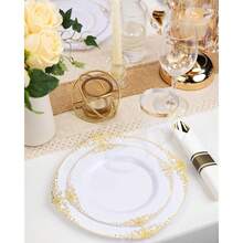 Host 50 Guests In Style With This 350-Piece Gold Plastic Dinnerware Set, Including 100 Disposable Plates, 150 Silverware Pieces, 50 Cups, And 50 Napkins, Perfect For Elegant Weddings, Parties, Or Any Special Occasion. - Gold - View 4